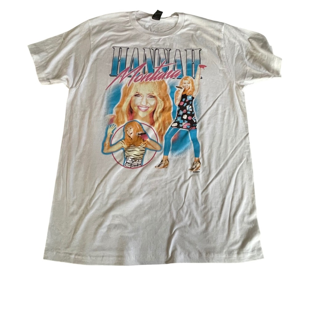 Hannah Montana Disney Graphic T-Shirt White cotton Medium Y2K Retro Pop Star